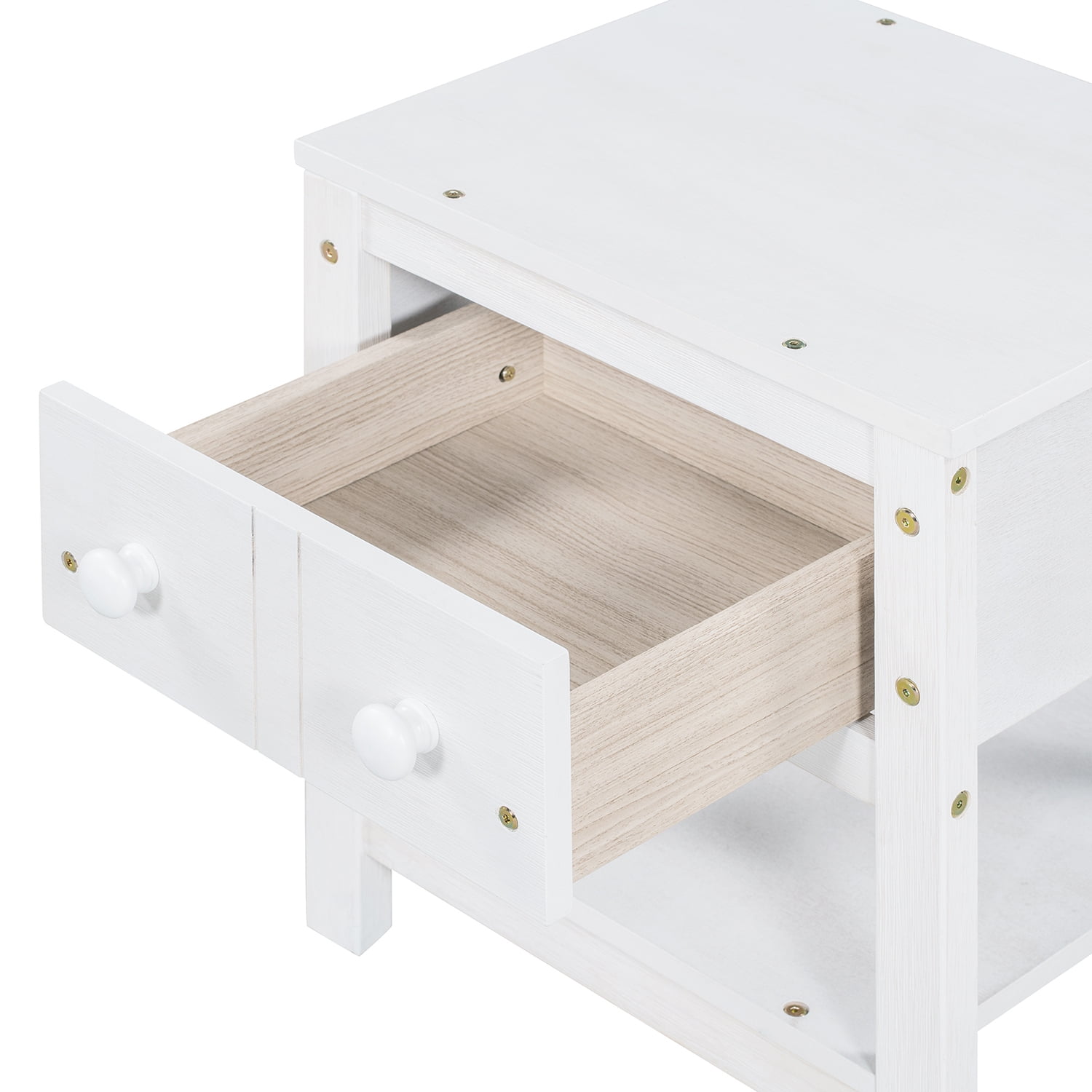 Resenkos Modern Set of 2 Nightstand with Drawer and Shelf, Bedroom Wood Bedside Table, Brushed White Resenkos Modern Set of 2 Nightstand with Drawer and Shelf, Bedroom Wood Bedside Table, Brushed White