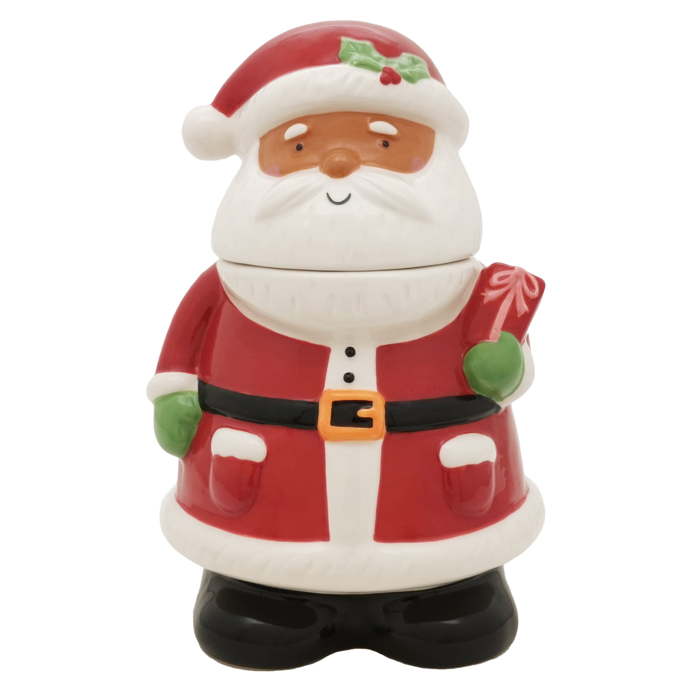 Holiday Time Red and White Santa Treat Cookie Jar Decoration, 10