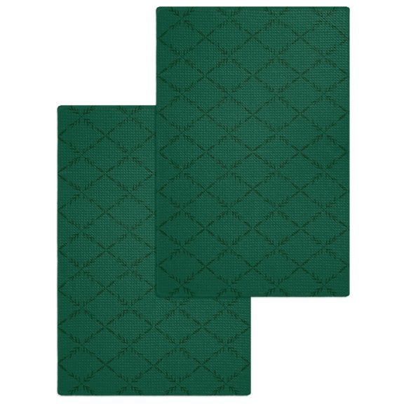 Dark Green Plaid Kitchen Dish Towels for Drying Dishes Set of 2, Country Vintage Abstract Striped Lattice Waffle Weave Microfiber Hand Tea Bathroom Towels Quick Dry & Absorbent Towel 15.7x23.6