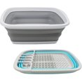 thumbnail image 2 of SAMMART 10 Litre (2.6 Gallons) Collapsible Tub & 8L (2.11Gallons) Collapsible Dish Drainer with Drainer Board (Grey+Cyanine (Set of 2)), 2 of 7