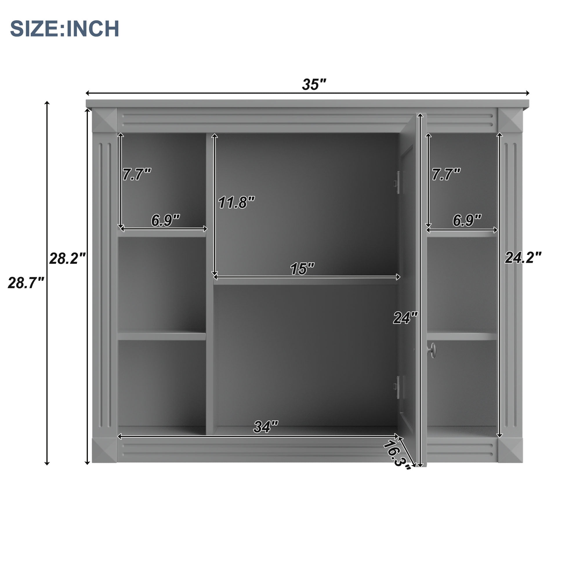 Aukfa Wall Mounted Bathroom Storage Cabinet,Medicine Cabinet with Mirror - Gray