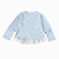 thumbnail image 4 of Child Girls Long Sleeve Shirts 18 24 Months 2T 3T 4T 5T 6T 7T 8T 9T 10T 11T 12T Girls Crewneck T-Shirt with Bow Decor and Ruffle Hem Tops For Girls Daily Wear, 4 of 7