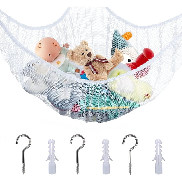 84 Inch Stuffed Animal Storage Hanging Net Toy Hammock Corner Wall Mesh for Store Plush Dolls, White