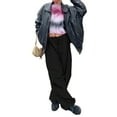 thumbnail image 4 of VISgogo Pantalones casuales de primavera para mujer, pantalones con cordón de ajuste holgado de cintura media de color sólido para niñas, marrón/negro VISgogo moda, 4 of 6