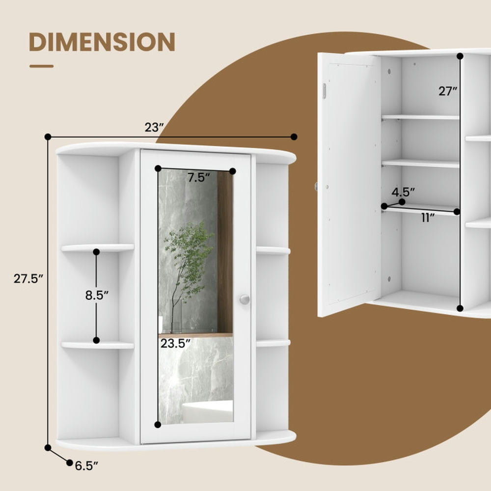 Finihen Bathroom Wall Cabinet, Wall Mounted Bathroom Mirror Cabinet, Mirrored Bathroom Medicine Cabinet with Single Mirror Door and Adjustable Shelf, for Bathroom, White Finihen Bathroom Wall Cabinet, Wall Mounted Bathroom Mirror Cabinet, Mirrored Bathroom Medicine Cabinet with Single Mirror Door and Adjustable Shelf, for Bathroom, White