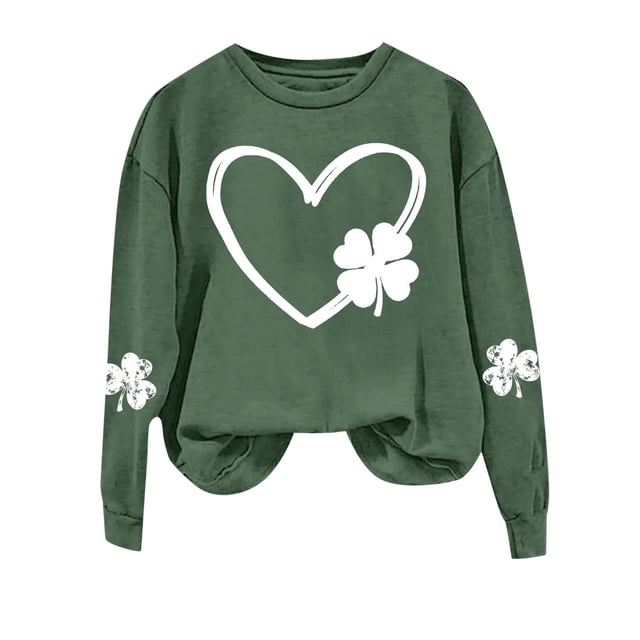WEAIXIMIUNG Sweatshirts d'Automne pour Femmes Mode Décontractée Jour de la Saint-Patrick Vert Imprimé Graphique Quatre Feuilles Col Rond Manches Longues Jogging Sweatshirt