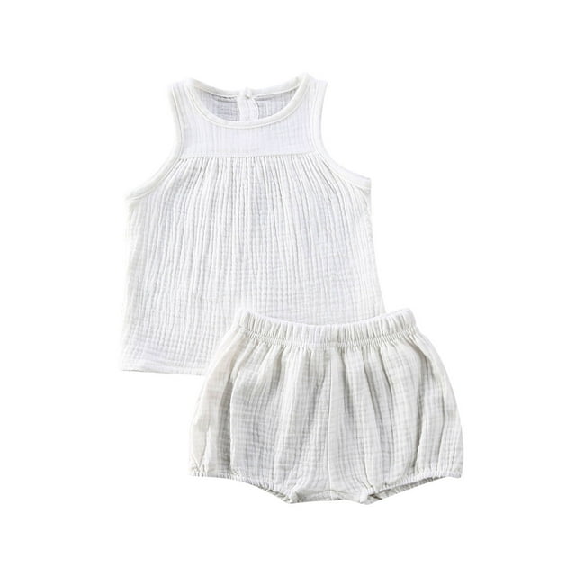 SUNSIOM Baby Girls Boys Cotton Linen Sleeveless Tank Tops + Mini Shorts Set