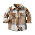 thumbnail image 2 of IVEYRTF Children Boys Girls Classic Flannel Button Shirt Jacket Plaid Long Sleeve Lapel Shacket Soft Fall Tops for Kids 1-9 Years(Khaki#2,8 Years), 2 of 9