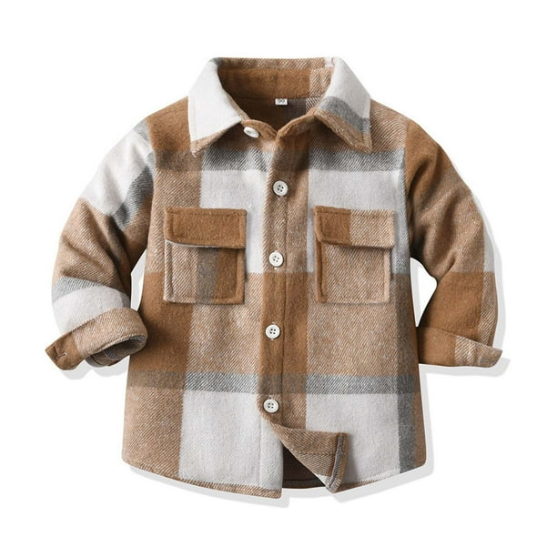 Chaquetas y abrigos casuales de manga larga sin capucha para niños pequeños, camisa de franela, chaqueta a cuadros de manga larga con solapa, tops de otoño para niños y niñas, camisa para niños