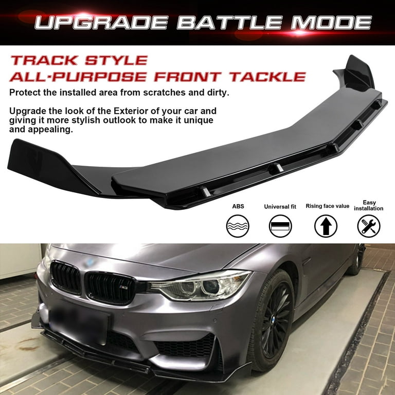Xotic Tech 3PCS Adjustable Track Style Front Bumper Lip Spoiler Lower  Splitter Diffuser Body Kit Universal for Car（Glossy Black） 