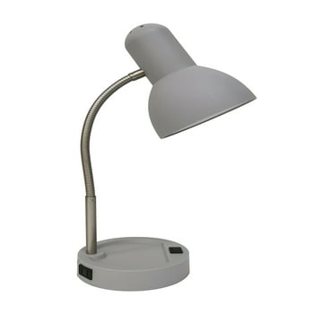 Mainstays LED Desk Lamp with Catch-All Base/AC Outlet, Gray