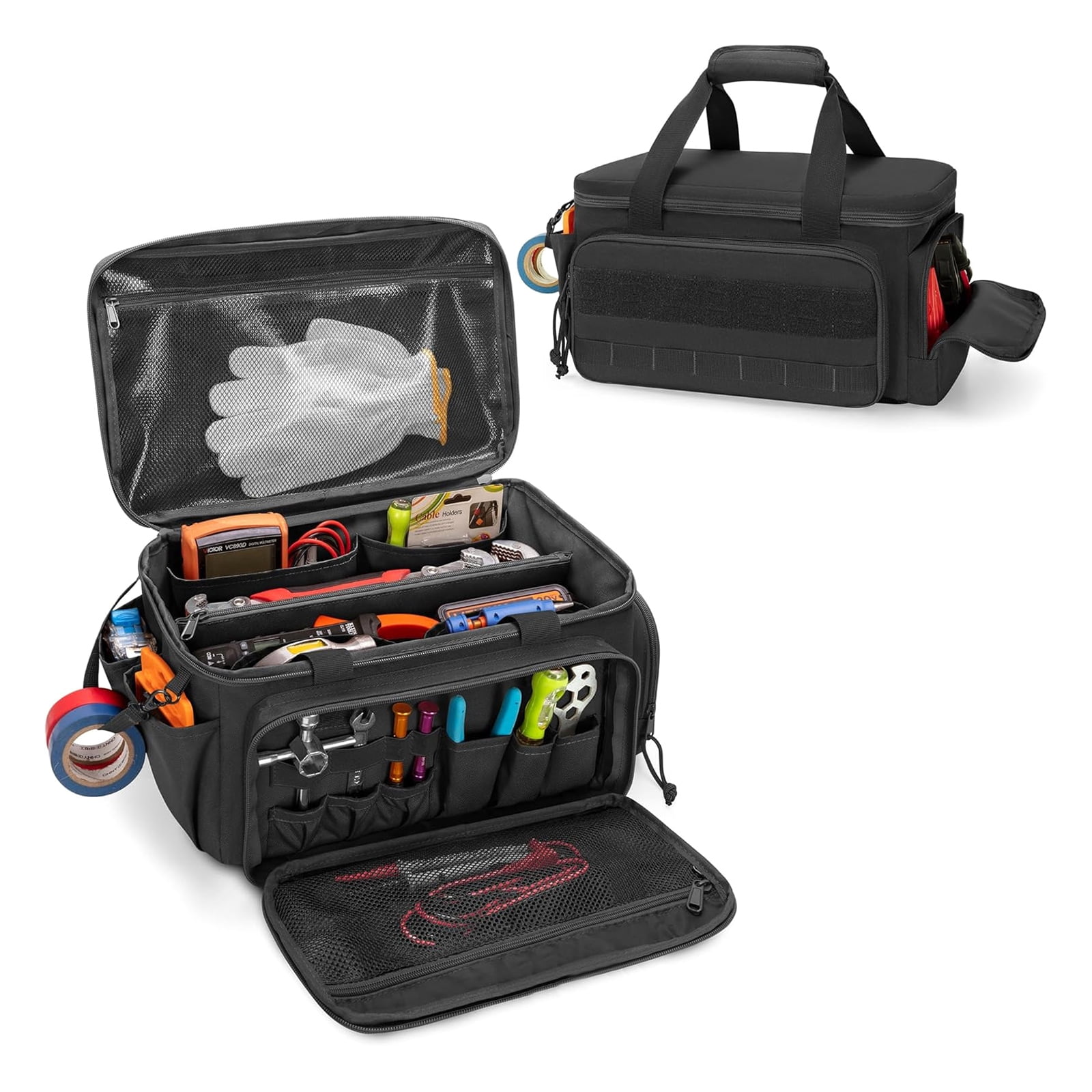 RUISINERY Tool Bag for Men Nonslip Thick Padded Base Multifunctional Work Bag for Mechanics Craftsmen Electricians Carpenters