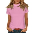 thumbnail image 5 of Helii Women's Tops Mock Neck Solid Color Embroidered Short Sleeve T-Shirt Loose Soft Basic Tops Dressy Casual Summer Daily Outfits Pink XXL, 5 of 7