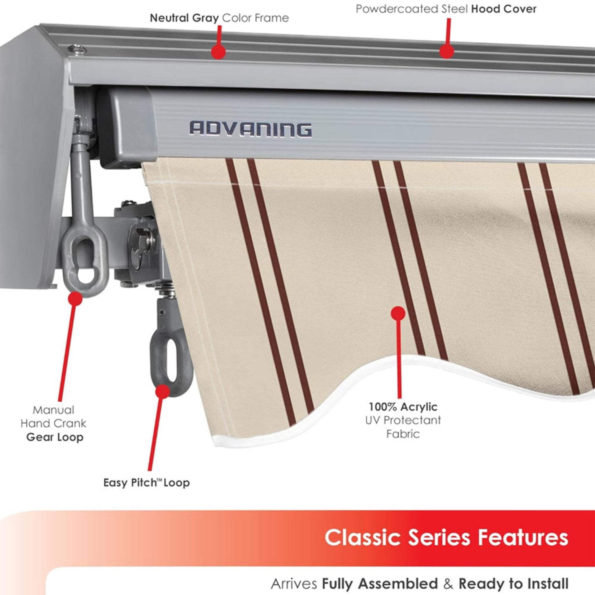 Advaning Classic Series 12x10 ft. Electric Retractable Sunshade Awning - Natural Beige