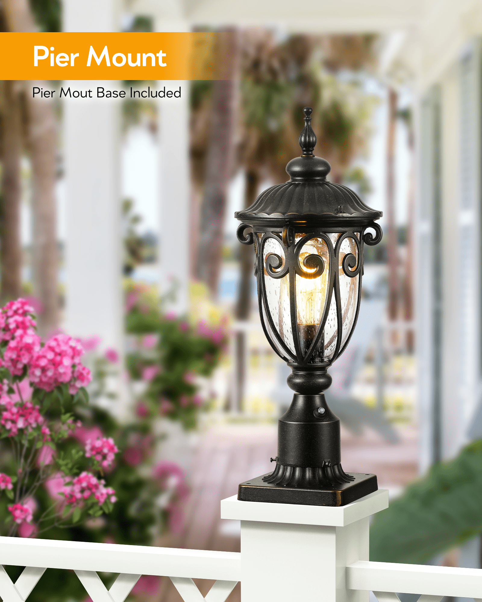 VIANIS Dusk to Dawn Outdoor Lamp Posts Light with Pier Mount Base, Aluminum 3-inch Outdoor Post Light, Waterproof bronze Exterior Lamp Post for Driveway, Backyard, Patio(Hardwired 120V, Not Solar)