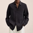 thumbnail image 2 of Mens Cotton Linen Shirts Long Sleeve Beach Henley Button Down Shirts Casual Lightweight V Neck Loose Shirts,Black XL, 2 of 7