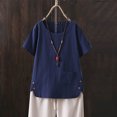 thumbnail image 1 of CEHVOM Femmes Col Rond Uni Décontracté Hauts en Lin Chandail à Manches Courtes T-shirt, 1 of 6