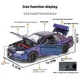 thumbnail image 3 of 1:32 GTR R34 Skyline Supercar Alloy Metal Diecast Car Model Sound & Light Collection of Hobby Models Trendy Ornament Gift, 3 of 10