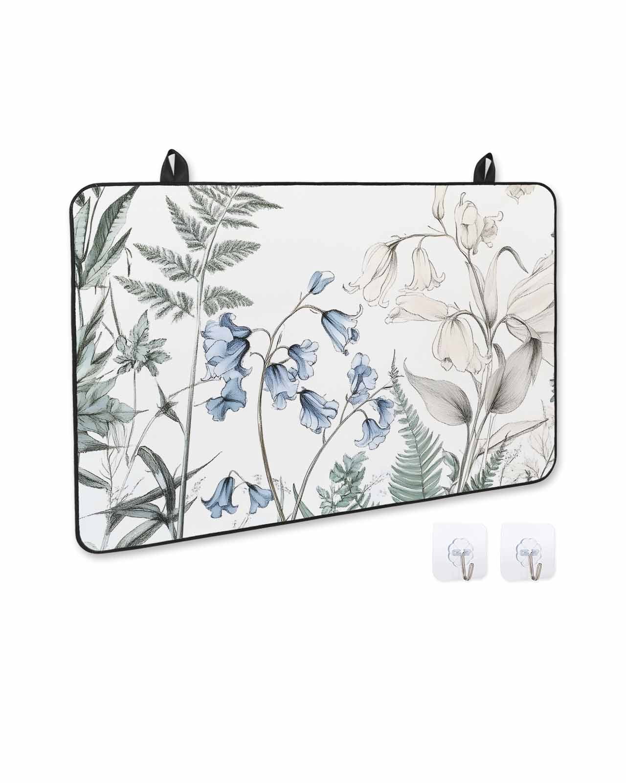 nqOlkjepod Large Induction Cooktop Protector Mat 36"x21", Blue Beige Floral Stove Top Covers for Electric Stove, Farmhouse Botanical Decorative Stove Burner Cover Mats, Glass Top Stove Cover