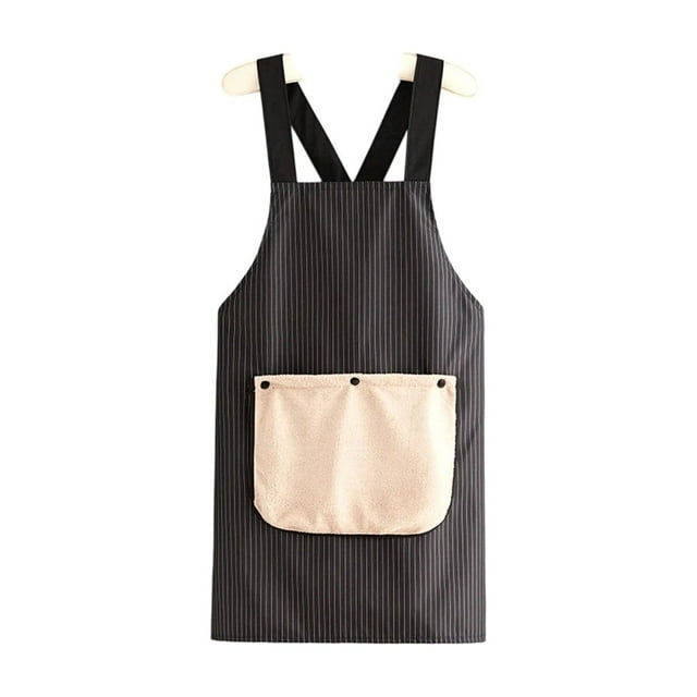 Striped Kitchen Apron with Detachable Towel, Multi-Functional Bib Apron for Cooking, Cleaning, Gardening, Oil-Resistant Front Pocket, Comfortable & Breathable, Easy to , Peach Skin Velvet Apron *1