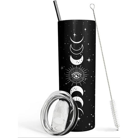 

Goth Moon Tumbler with Lid and Straw - Moon Phase Gothic Decor - Black Vacuum Insulated Stainless Steel 20 Oz Witch Tumbler Cup- Halloween Spooky Gifts for Women -Goth Witch Stuff -Moon Coffee Mug