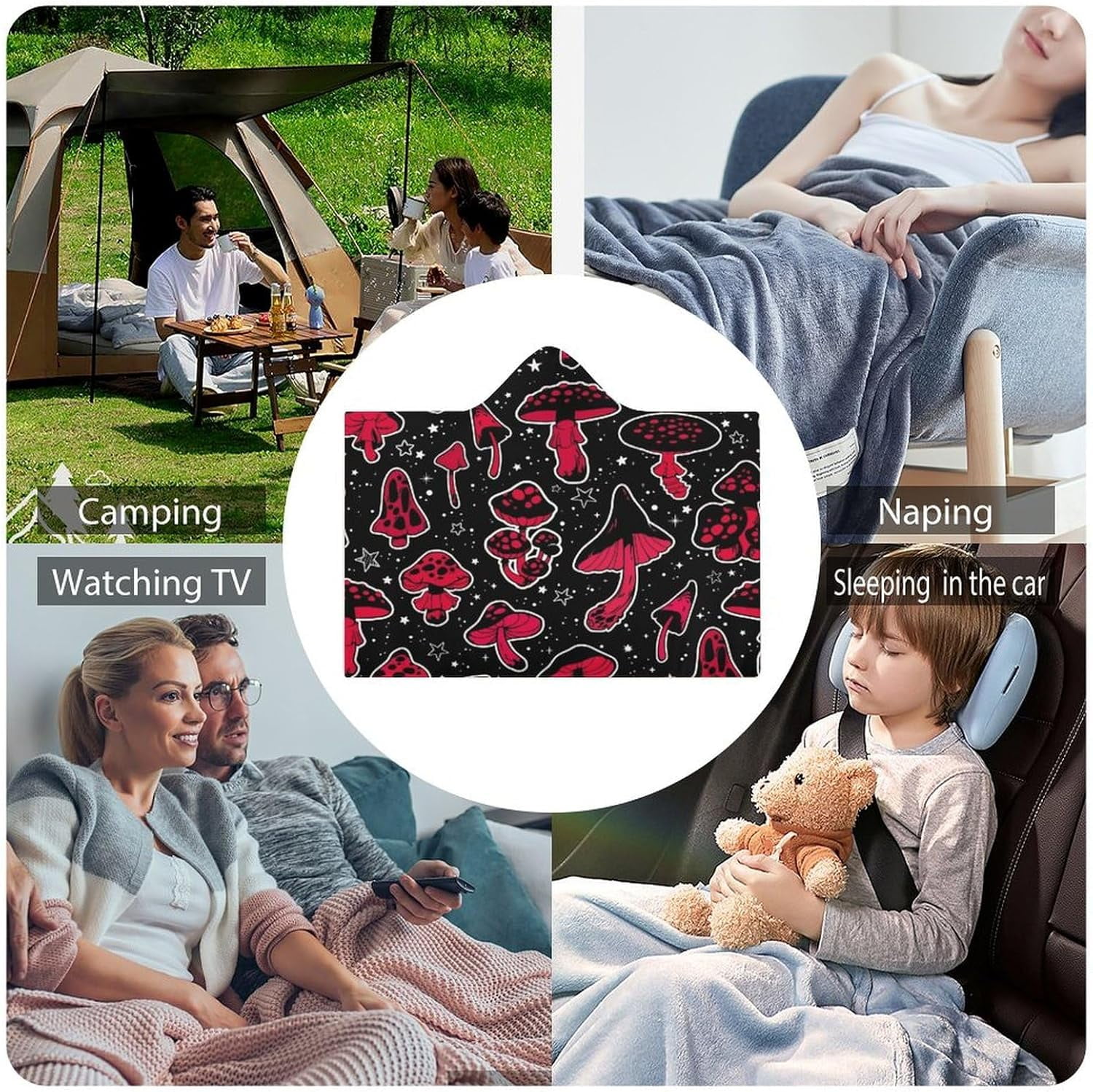 Mushroom Hooded Blanket Mushrooms Gifts for Women Mushrooms Wearable Blanket Hoodies Blankets for Bed Room Decorative