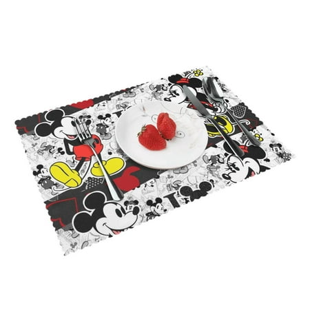

Funny Mickey Mouse placemats set of 4 washable kitchen dining table mats non-slip stain heat-resistant place mat for home party desktop decor Kawaii Cartoon bow tie cute 219
