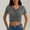B_ Dark Gray, variant on Stylish Olyvenn Womens Casual Short Sleeve Crop Tops Slim Ruched V Neck Solid Color Pullover Summer Trendy Going Out Shirt Top Black S