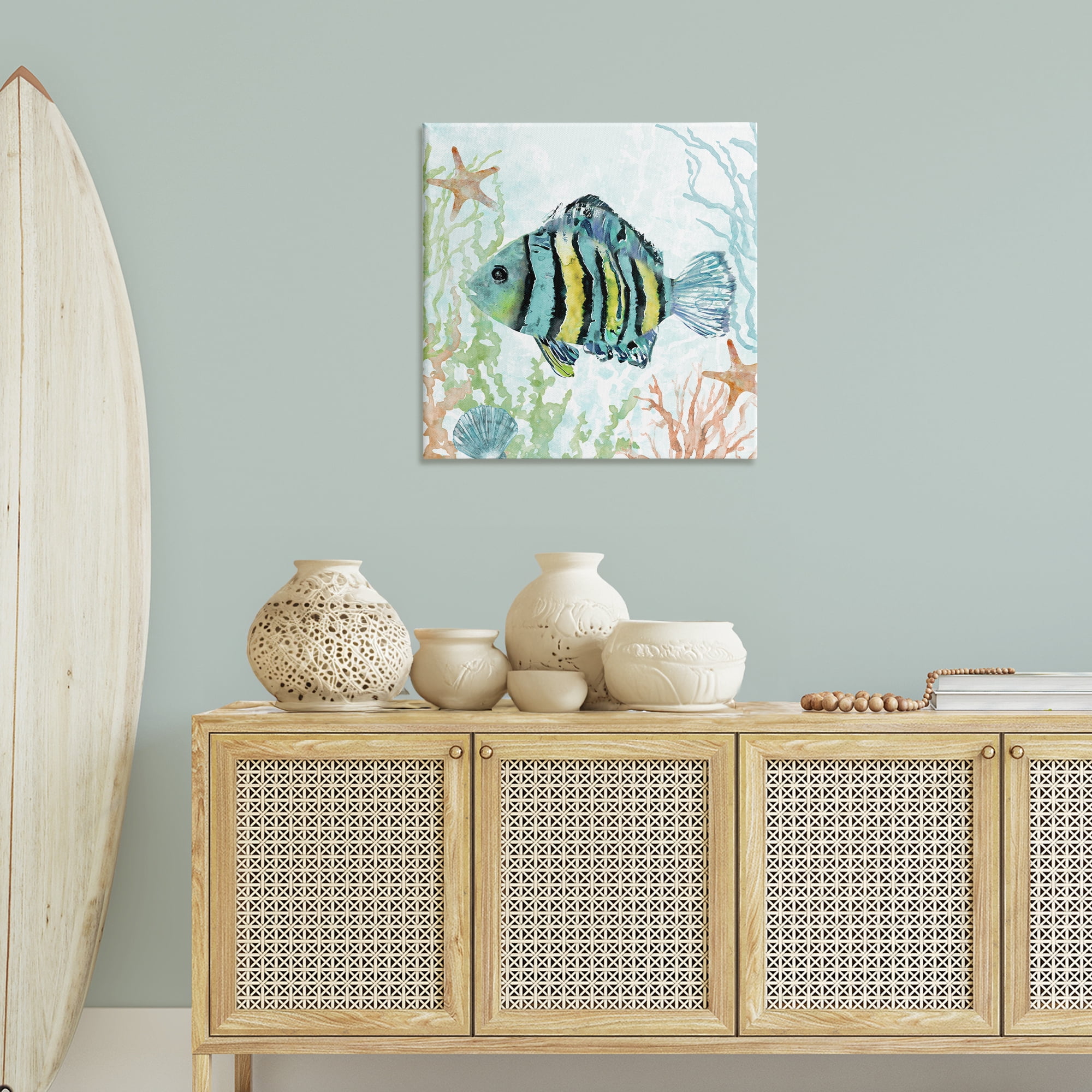 Stupell Industries Striped Fish Underwater Animals Painting Wrapped Canvas Art Print Wall Art, 30 x 30