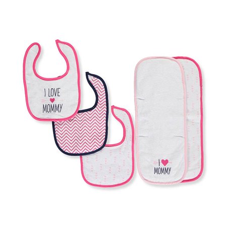 Luvable Friends Baby Girl Bib and Burp Cloth Set 5pk, Girl Mommy, One Size
