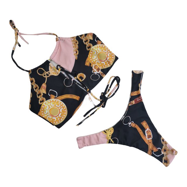 Sonducket Tankini estampado bohemio cintura alta Split traje de baño Push-up Bra Panty Pool Party traje de baño señora adultos Ropa interior Pantalón sujetador rosa S NO4 Sonducket AP010459-05