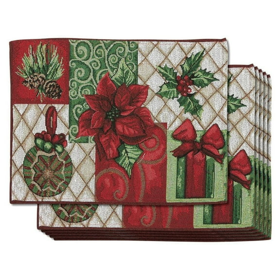 Set of 6 Christmas Dining Table Placemats Cloth Mat for Holiday Party Dinner Decorations, 13.5 x 18.5 in