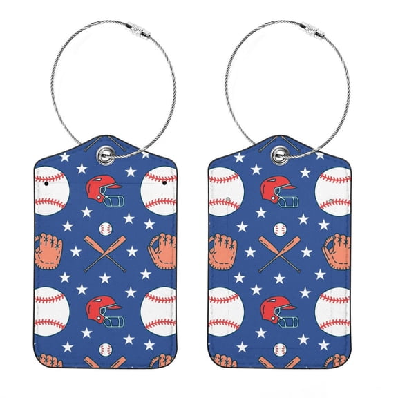 Square PU Leather Luggage Tags, 2 Pack, with Privacy Cover and Stainless Steel Ring - Suitable for Travel, Backpack, Handbag - Bag Tags, Handbag Tags Baseball Softball Sport