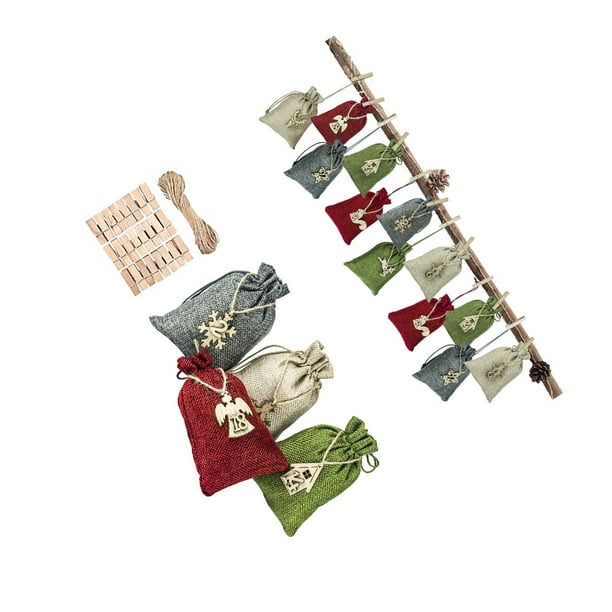 Ounissouiy 24 piezas de bolsa con cordón de Navidad conjunto pequeño interesante DIY Festival bolsa de regalo exquisitas bolsas de regalo de adorno de Kits de decoración para fiestas Ounissouiy HA037746-00