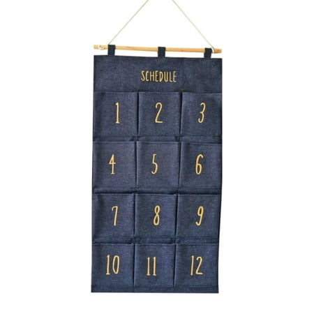 

Heiheiup 12 Pocket Creative Month Storage Hanging Bag Cabinet Door Back Wall Pendant Fabric Denim Hanging Bag Penguin Mirror Hanger