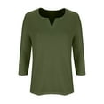 thumbnail image 5 of Scyoekwg Womens Shirts 3/4 Sleeve Tops V-Neck Three-quarter Sleeve Tshirt Dressy Casual Blouses Vintage Loose Fall Clothes Fashion Solid Color Pullover Tops(Army Green,L), 5 of 5