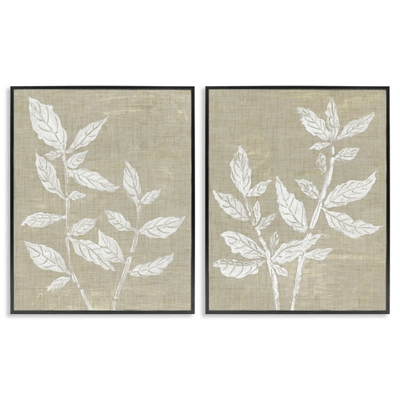 Stupell Industries Botanicals on Textile Pattern Floral Painting Black Framed Art Print Wall Art, 11 x 14, Set of 2