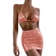 thumbnail image 1 of Gibobby Conjunto de Bañador Sexy 2024 mujeres trajes Rave conjuntos de Bikini con cuello Halter sujetador Top Panty minifalda traje de baño metálico Ropa(Naranja,G), 1 of 4