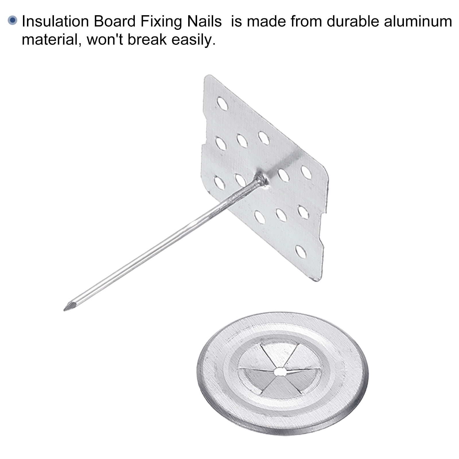 50mm Perforated Insulation Pins with Round Washer,100 Sets 2in Insulating Nails Wall Plug for Fixing Foam Boards to Wall or Ceiling