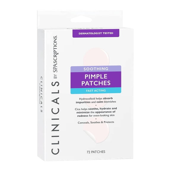 SpaScriptions Soothing Hydrocolloid Pimple Patches with Cica, Invisible Acne Patches, 72 Count