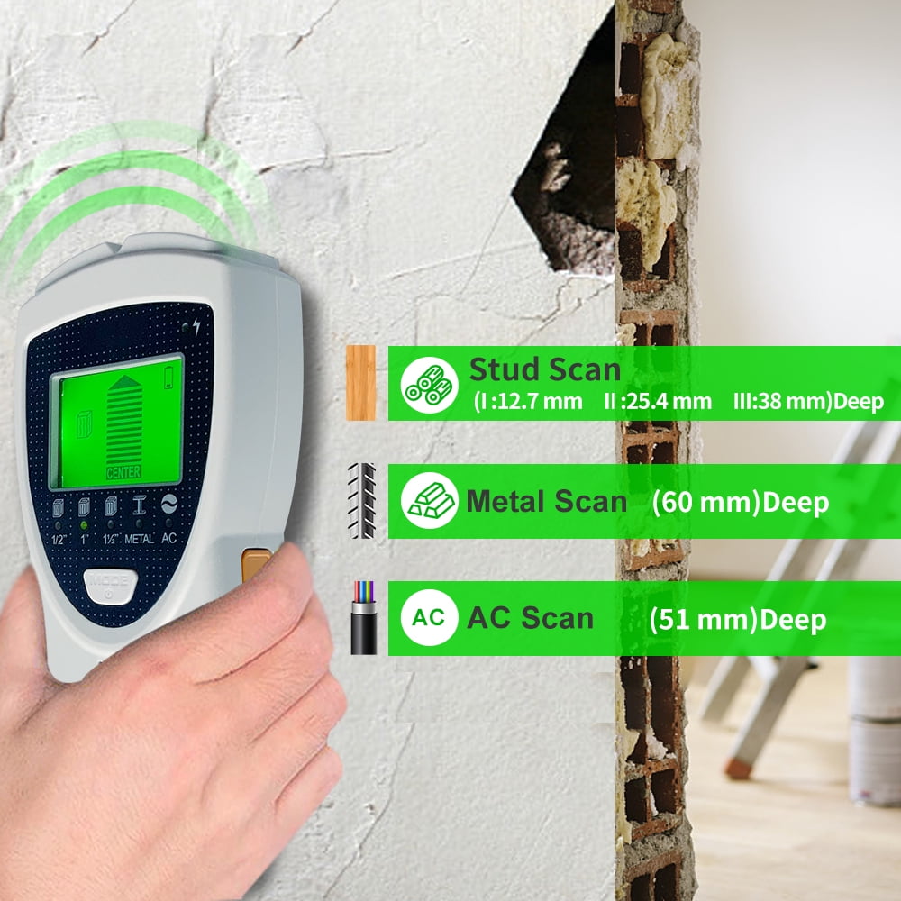 Stud Finder Wall Scanner, 5 in 1 Stud Detector with HD LCD Display for Center and Edge of Wood Metal AC Wire Detection