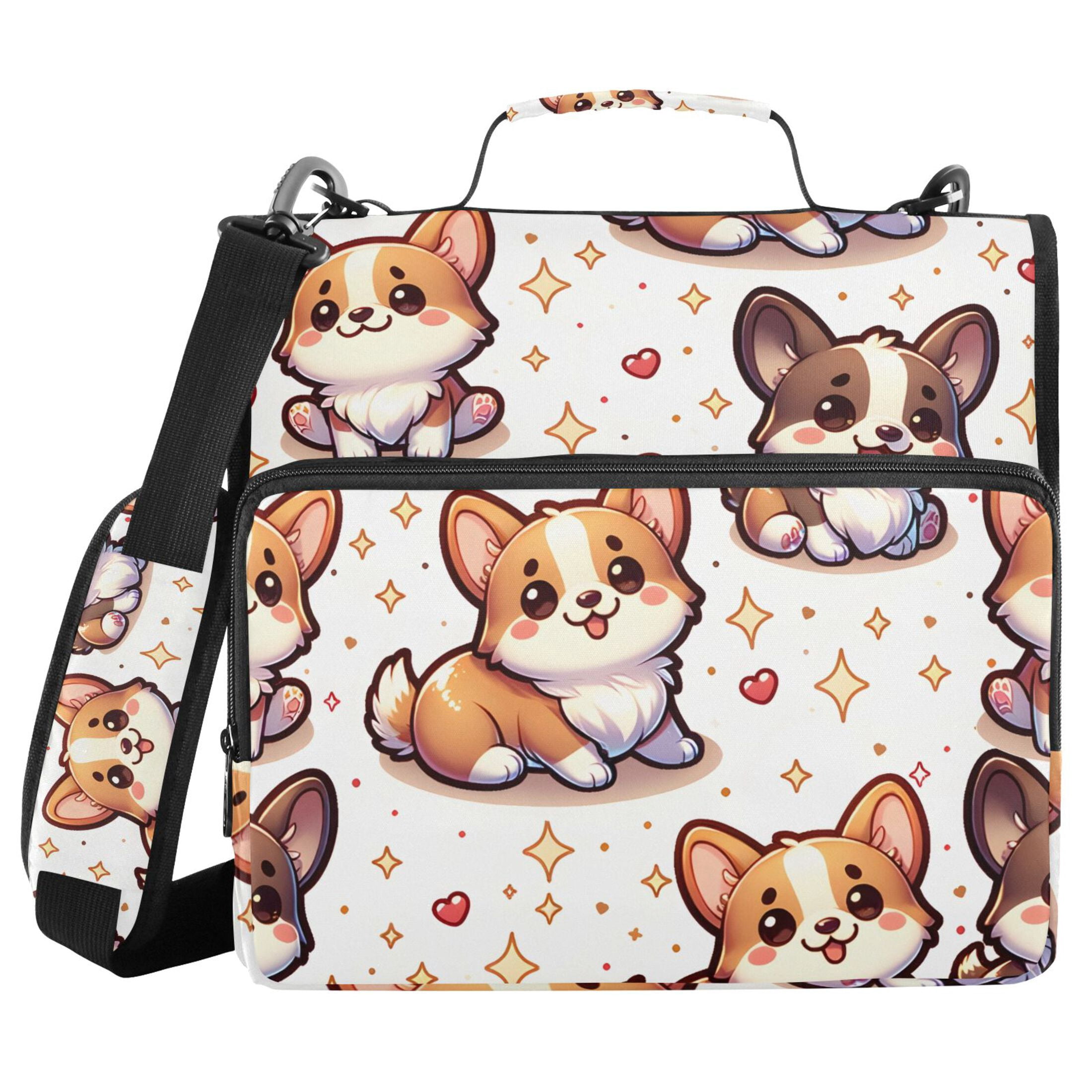 ALAZA Zipper Binder Cute Corgi Dogs Stars 3 Ring Trapper Keeper File Folder Organizer Bag