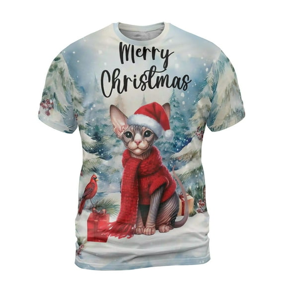Merry Christmas Sphynx Enjoys Catmas Winter Xmas Holiday All Over Print 3D Shirt Unisex Merch Cat Lover Kitten Owner Gifts Idea - 02022