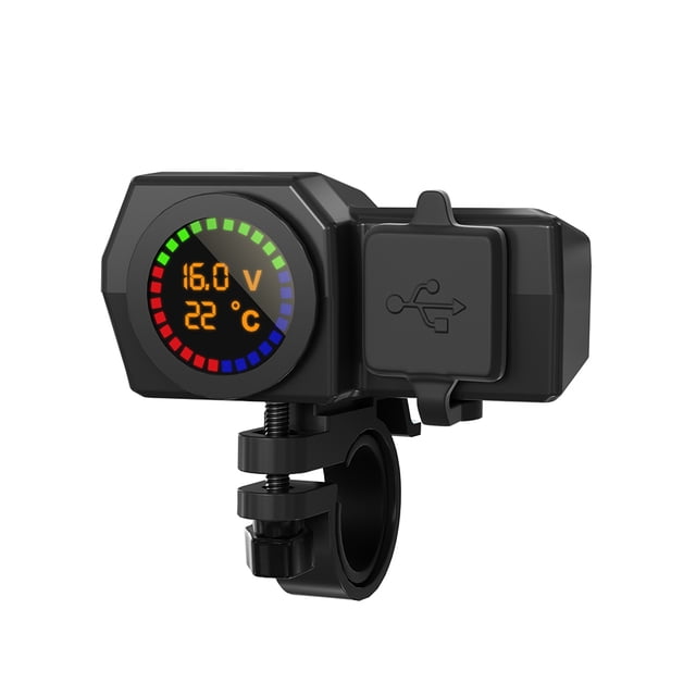 Kenally Soporte para de coche, cargadores USB dobles resistentes al desgaste con voltímetro de pantalla a Color, enchufe de carga rápida de Accesorios para motos Kenally VI016284-01B