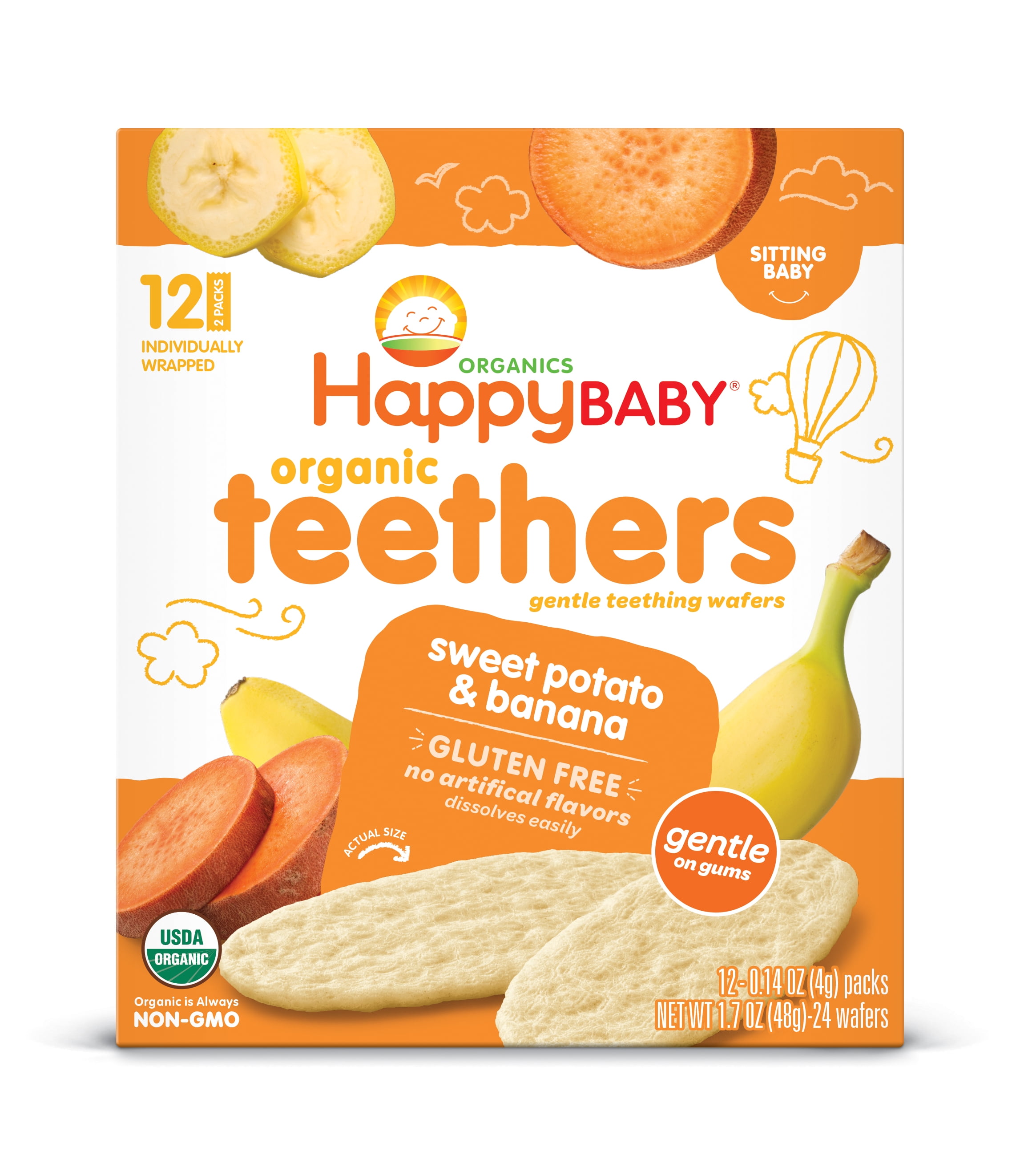 Happy Baby Organic Sweet Potato & Banana Gentle Teething Wafers - 0.14 oz. Packs
