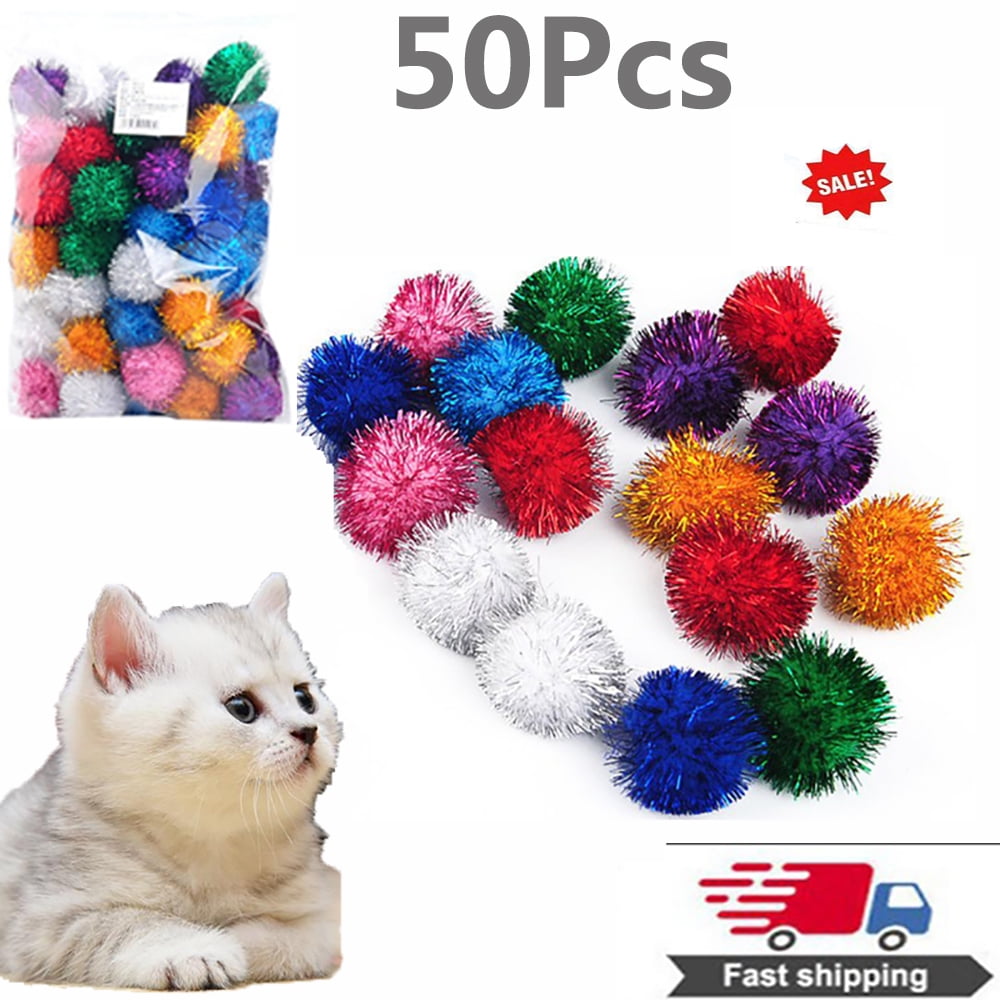 50Pcs Cat Crinkle Balls, Colorful Cat Balls Chew and Chase Cat Mylar