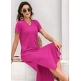 thumbnail image 5 of Women Summer V-Neck Casual Loose Split Wrinkle-Free Long Maxi Beach Dress with Pockets Rose Red XXL, 5 of 7