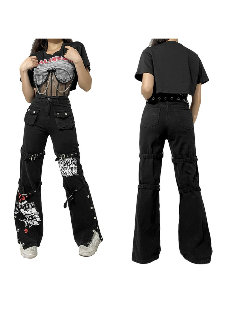 パンツ y2k grunge buggy denim cargo pants punk Women Y2k Cargo Pants Grunge Gothic Tripp Pants Punk Goth