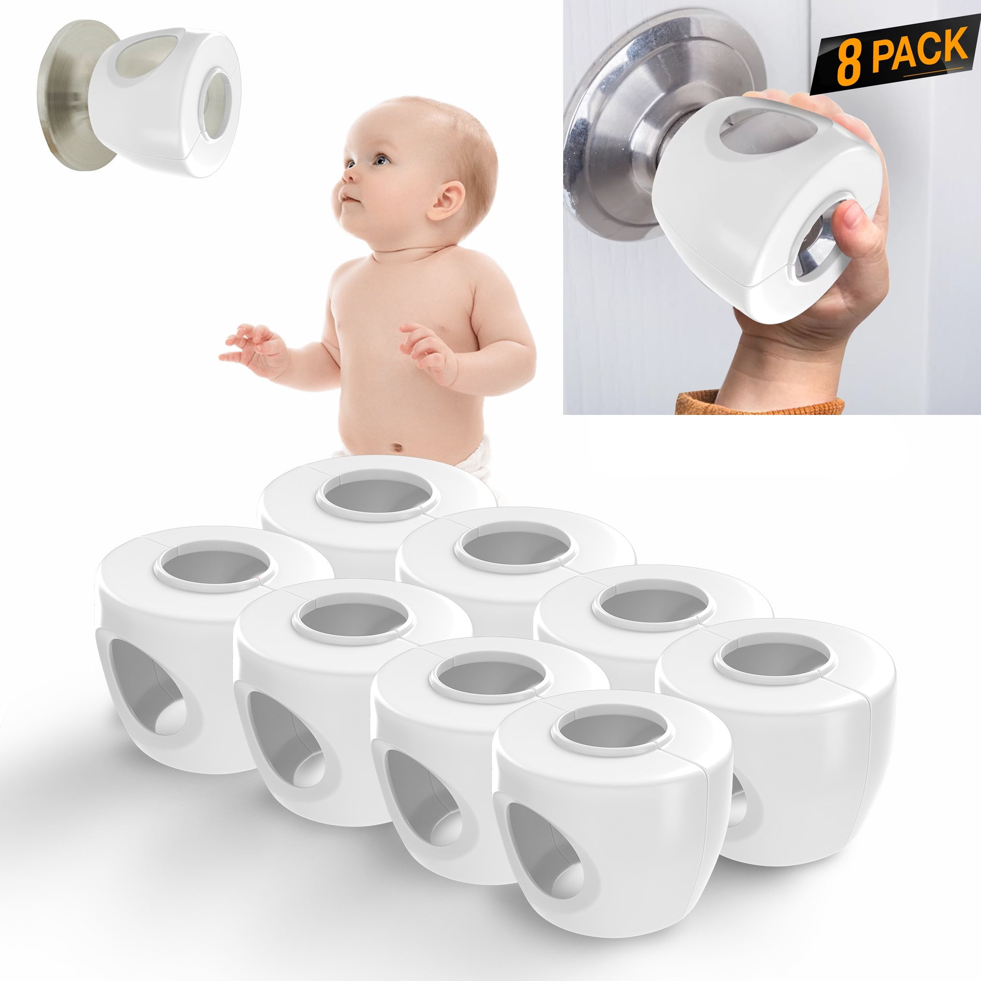 DERCLIVE Door Knob Safety Cover, 8 Pack Child Proof Door Knob Covers Baby Safety Doorknob Handle