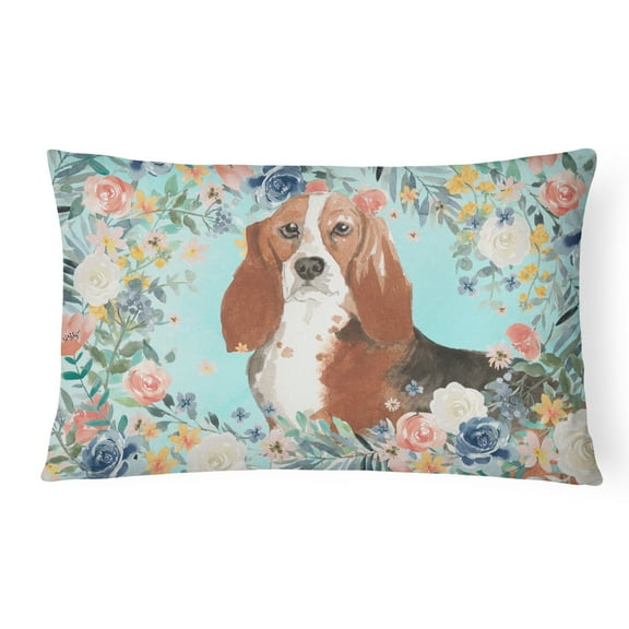 Carolines Treasures CK3437PW1216 Basset Hound Canvas Fabric Decorative Pillow 12H x16W multicolor